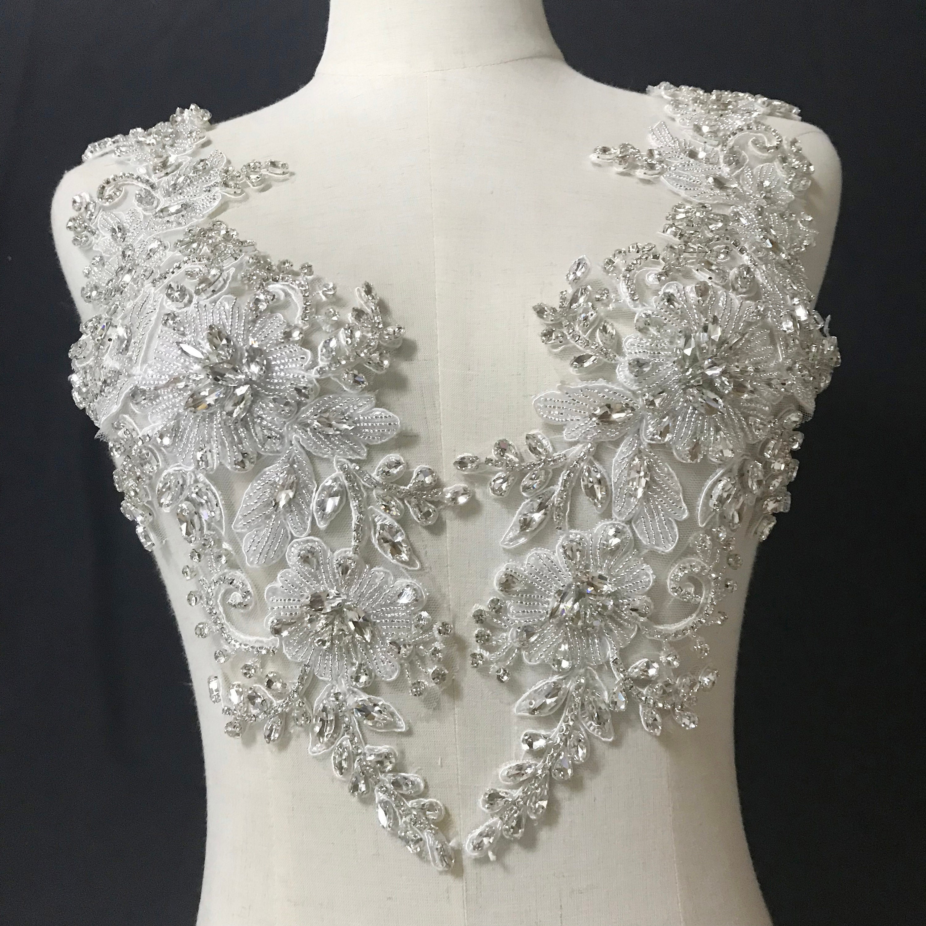Rhinestone Crystal Beaded Lace Trim Rhinestone Applique Bridal Accessories  Wedding Dress Sash Bridal Belt Headband Straps H056 
