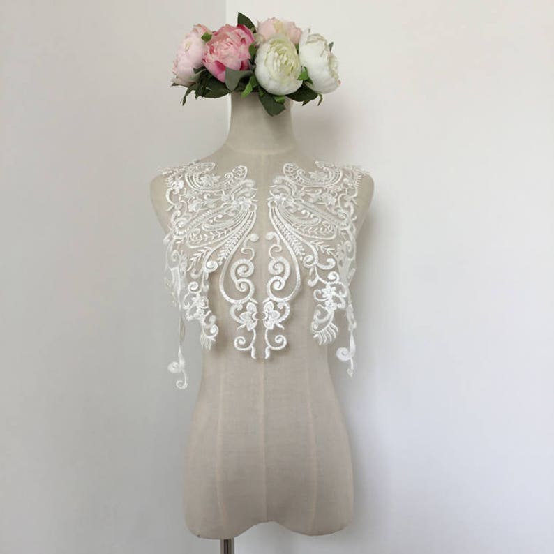 Large Clear Sequin Bridal Gown Embroidery Lace Applique Wedding Dress Bodice Hem Train Veils Accessories
