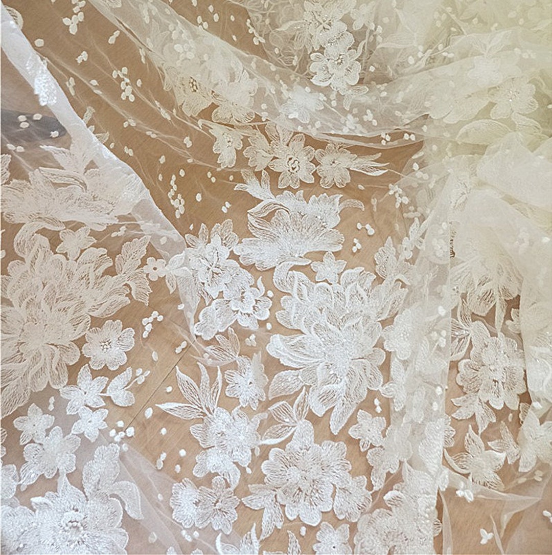 35"x51" Tulle Fabric By Yard Flower Embroidery Mesh Lace Fabric