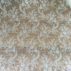 Ivory Chantilly Eyelash lace fabric, floral bridal lace fabric for wedding gown ,bridal dress