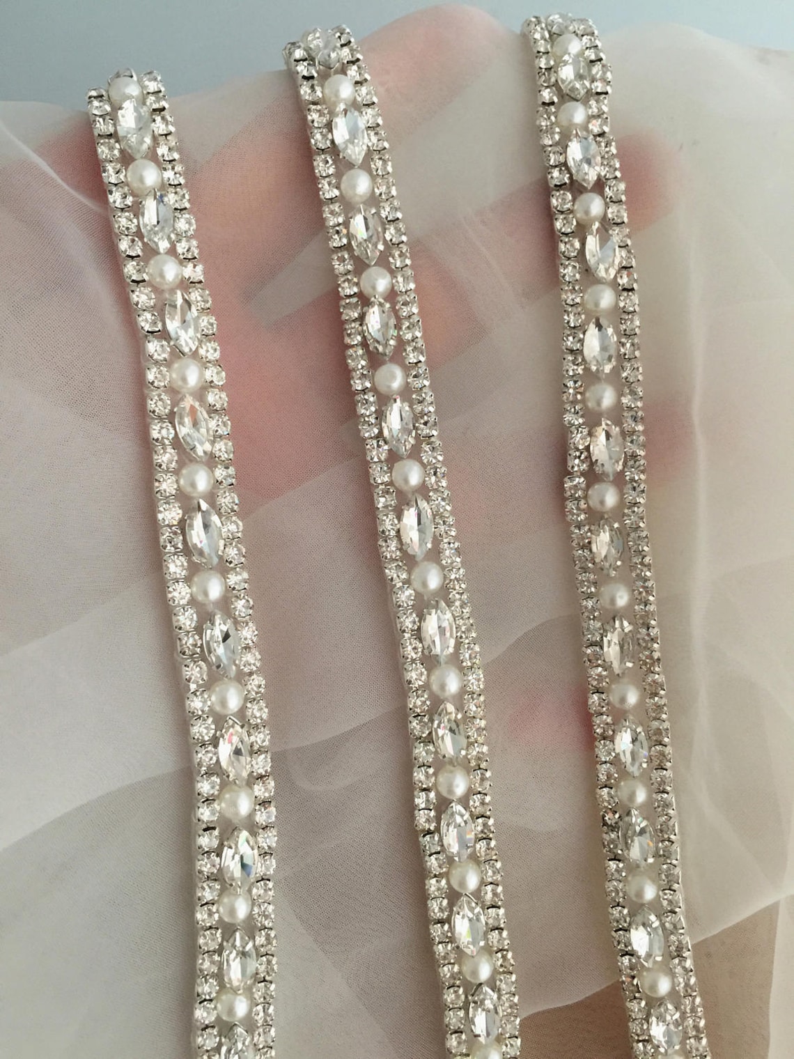 Rhinestone trim with pearl crystal beaded lace trim for Etsy