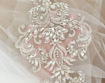 Rhinestone Applique,Clear Crystal Addition ,Beading Patch Sparkling Accents for Bridal Dresses Party Costumes