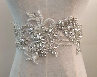 Luxe strass dentelle perlée Applique paire, accessoires de mariage robe robe de mariée Emebllishment, cristal perles Applique de mariée