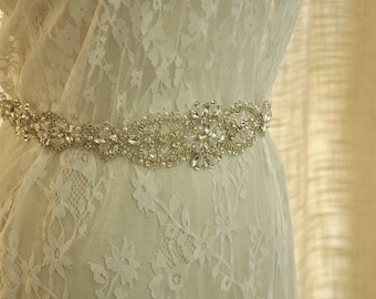 Crystal and Rhinestone Beaded Applique Bridal Belt Wedding Sash Applique
