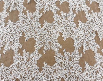 3 Meters Top Quality Hand Cord Alencon Lace Fabric , Haute Couture Bridal Gown Fabric