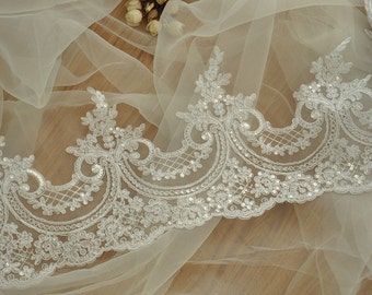 Alencon Lace Trim in ivory, red and white for Bridal, Veils, Wedding Accessories