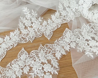 1 Yard Luxury 3D Beading Trim in Ivory Bodice 3D Tulle Beaded Crystal Applique Veil Applique