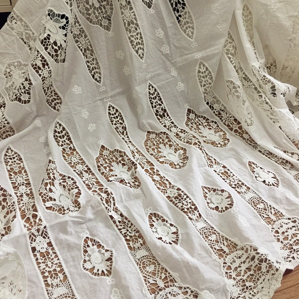 Ivory Cotton Crochet Lace Fabric, Floral Embroidered Wedding Lace By The Yard