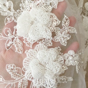 Luxury 3D Rhinestone Applique in Ivory Handmade 3D Tulle Beaded Crystal Applique Veil Applique