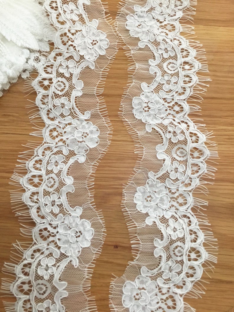 3 yards French Alencon lace trim bridal accessories detailed lace fabric trim for wedding veil