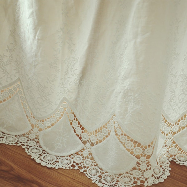 Tissu en dentelle de coton frais, tissu à œillets en coton avec bordures festonnées, tissu à broder pour robe de mariée