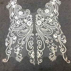 Large Clear Sequin Bridal Gown Embroidery Lace Applique, Wedding Dress Bodice Hem Train Veils Accessories