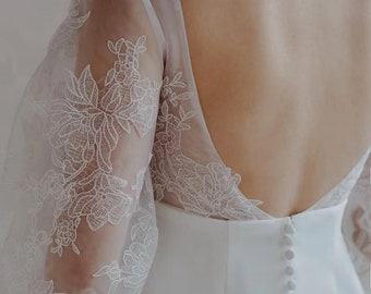 1 Pair Crochet Applique lace ,  floral embroidery lace applique, bridal applique, wedding gown veil applique, lace motif ,  hair headpiece