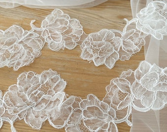 1 Yard handmade alencon bridal lace trim, wedding veil lace trim, bridal lace, wedding trim lace