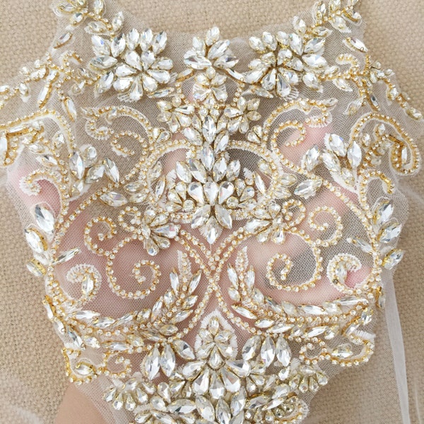 Gold Kristall Strass Perlen Braut Mieder Applikation für Hochzeit Gürtel Braut Schärpe ,Haute Couture Aceessories