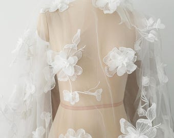 1 Yard 3D Blossom lace fabric, Luxury hand made beads by 3D Blossoms, French Lace, Wedding Lace, Bridal lace, black Lace, Veil lace