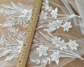1 Pair Crochet Applique lace ,  floral embroidery lace applique, bridal applique, wedding gown veil applique, lace motif ,  hair headpiece