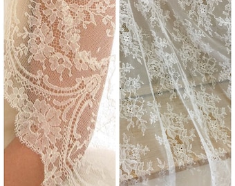 3 yards Top Quality Off White French Chantilly Lace Fabric Elegant Floral Wedding Fabric Soft Bridal Lace Fabric 3 Meters