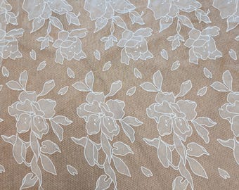 1 Yard Off White Grote Bloem Haute Couture Tule Kant Stof, Trouwjurk Bruidsjurk Avondkleding DIY