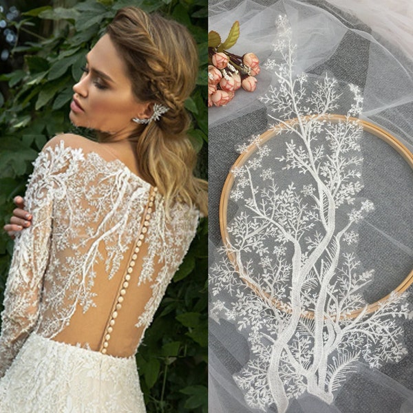 Beautiful CLear sequin wedding gown lace applique , fine embroidery leaf lace patch