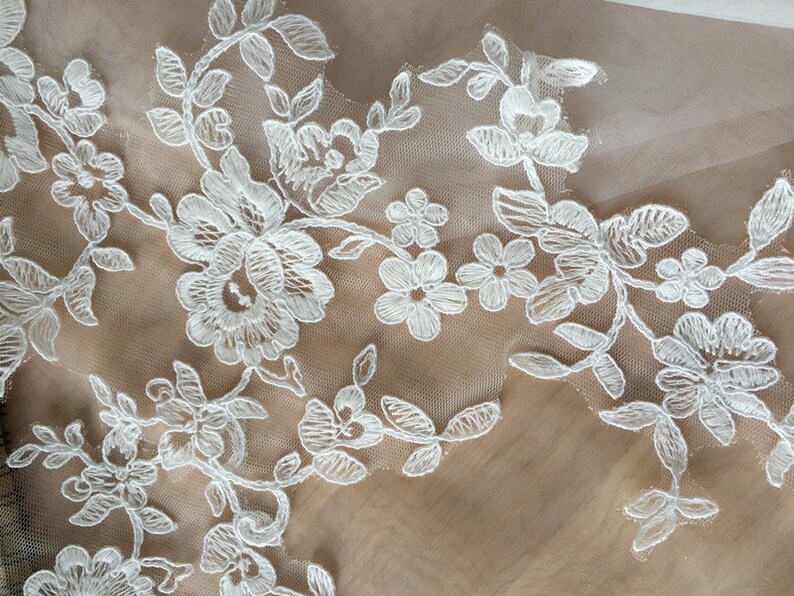 Bridal Veil Lace Applique in Ivory Floral Embroidered Etsy
