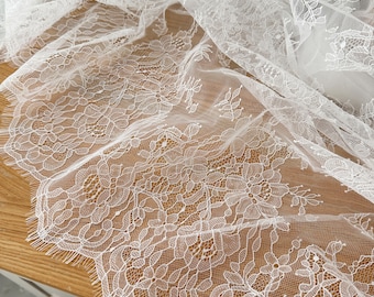 3 Meters Taiwan Made Soft Chantilly Lace Fabric with Eyelash Trim Bridal Gown Wedding Dress Veil Bodice Lace DIY Ivory
