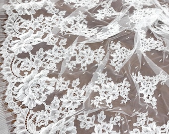 French Handmade Cord Alencon Lace Fabric with Class Big Flower 1.5x3M one piece