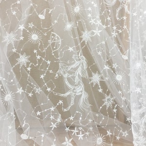 Off white beaded sequin lace fabric by yard with horse star embroidery tulle lace fabric