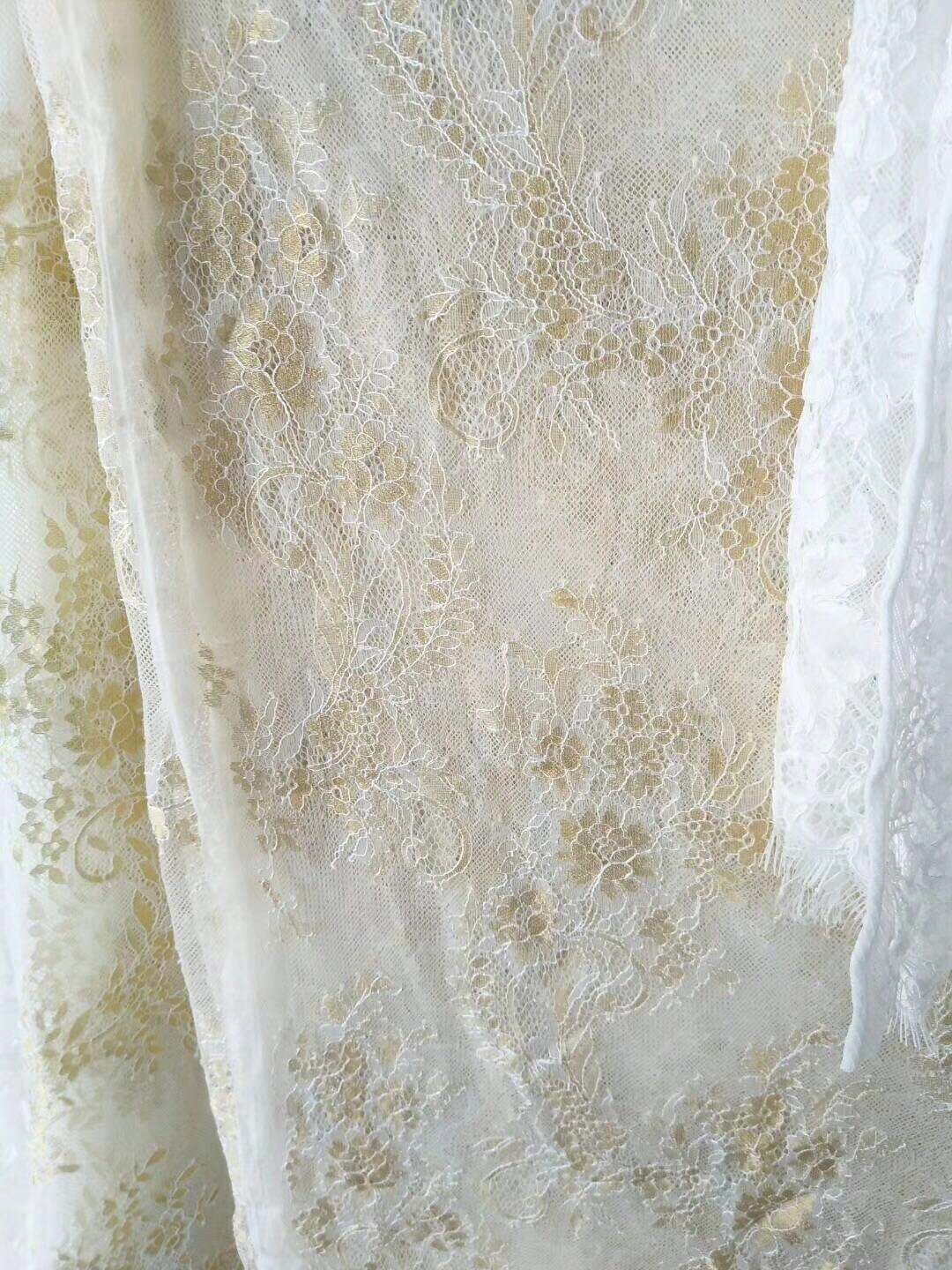 Brown/Metallic Gold French Plain Lace FLP-001/3 Fabric main image 1