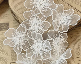Heldere pailletten bloem kant appliqué, bloesem patch motief voor bruidssluier bruids hoofddeksel haarbloemen