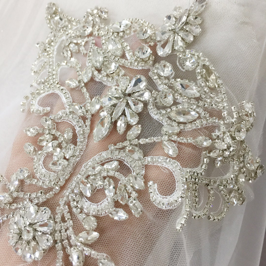 Buy Rhinestone 3D Beaded Bridal Bodice Applique Crystal Beading Lace  Collar With Tulle Behind 15x20cm Online in India