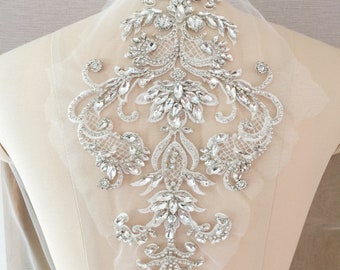 Rhinestone Applique,Clear Crystal Addition ,Beading Patch Sparkling Accents for Bridal Dresses Party Costumes