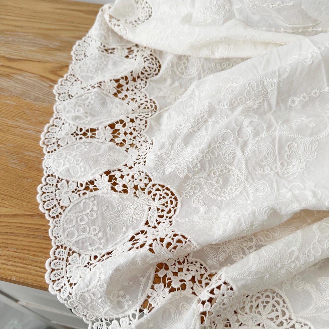 1 Yard Crochet Cotton Lace Fabric by Yard , Ivory Flower Fabric