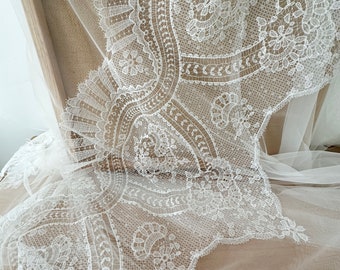 2 Yards Vinatge Style Bridal Veil Cape Wedding Lace Trim , Ivory Alencon Scallop Eyelash Trim 50cm wide