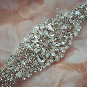 Rhinestone bridal applique,beaded applique, wedding crystal beaded sash, wedding accessories,beaded rhinestone applique