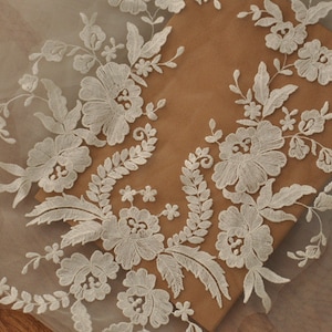 ivory wedding lace applique, bridal lace applique