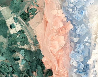 3D Full Blossom Fiore Tulle Pizzo Tessuto in Blush , abito da sposa abito da sposa Prom Dress Tessuto tagliato a misura