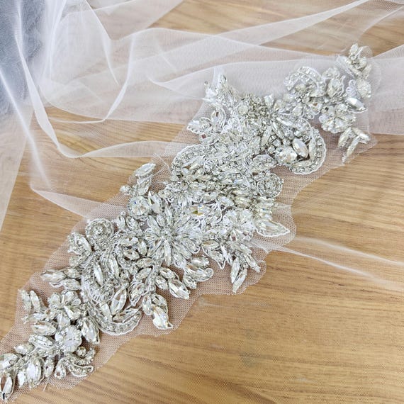 Handmade Rhinestone Crystal Applique Pair, Bridal Sash  display picture 1