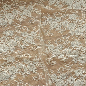 3 yards Ivory Alencon Lace Fabric Chantilly Lace Fabric Alencon Lace Fabric Bridal Wedding Lace Fabric Eyelash French Lace Fabric