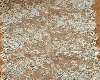 3 yards Ivory Alencon Lace Fabric Chantilly Lace Fabric Alencon Lace Fabric Bridal Wedding Lace Fabric Eyelash French Lace Fabric