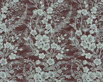 Haute Couture Wedding Gown Lace Fabric by Yard , 3D Pearl Beaded Full Wide Lace