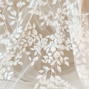 1 Yard Laser Cut Flower  Wedding Lace Embroidery Floral Off-White Drape Lace Fabric for Bridal Gown Dress Train Wedding Veils