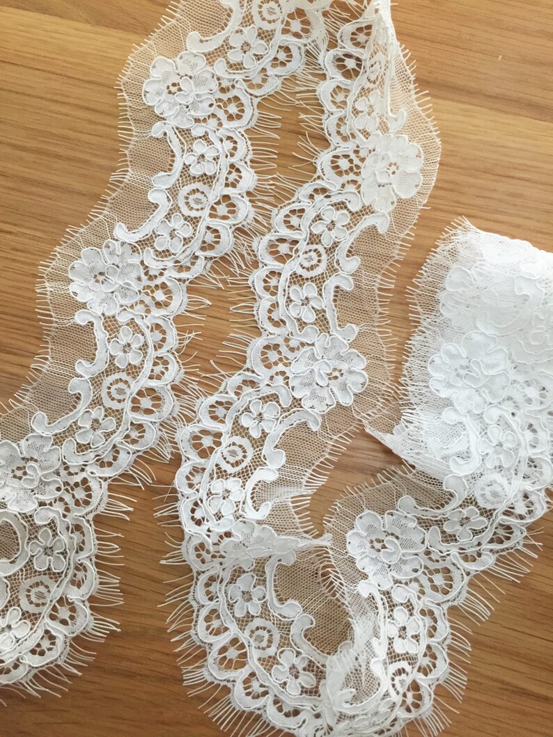 3 yards French Alencon lace trim bridal accessories detailed lace fabric trim for wedding veil