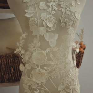 3D Venice Lace Applique, Floral Bridal Gown Straps