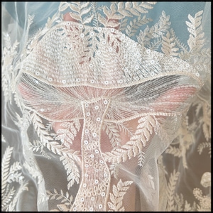 3D Beaded Chmapagne Mushroom Geometric couture lace Fabric ,Wedding Dress Bridal Lace Fabric by Yard