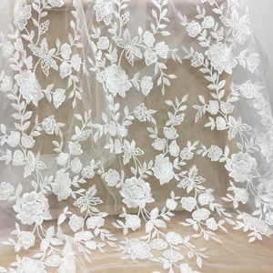 1 Yard clear sequin lace fabric, floral embroidery rose lace for wedding bridal dress skirts