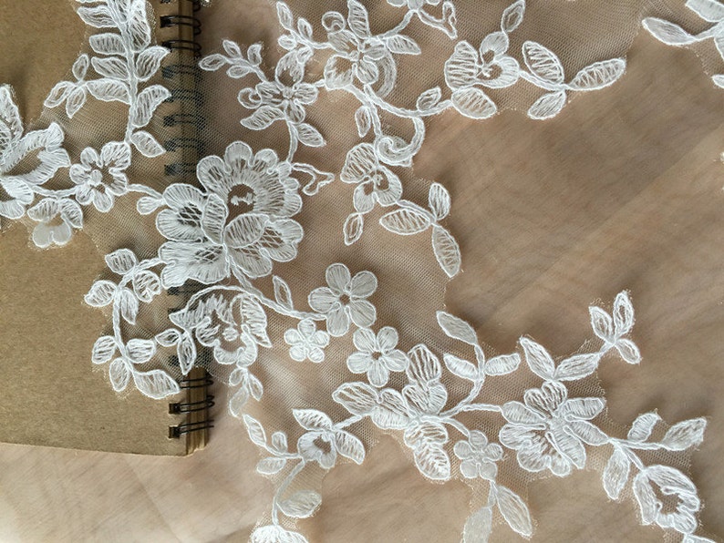 Bridal Veil Lace Applique in Ivory Floral Embroidered Etsy