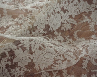 Alencon lace fabric in ivory for bridal dress, weddin gown , headpiece