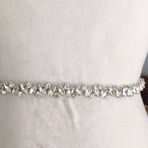 Thin rhinestone and crystal beaded lace trim for wedding belt, bridal sash, wedding gown straps ,bridesmaids belt,rhinestone hairband image 5