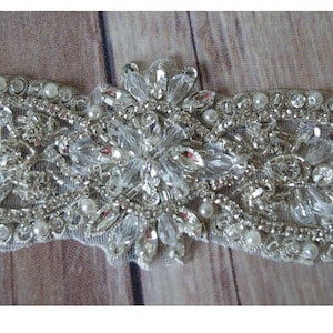 sale Crystal and Rhinestone Beaded Applique Bridal Belt Wedding Sash Applique Free Shipping to USA
